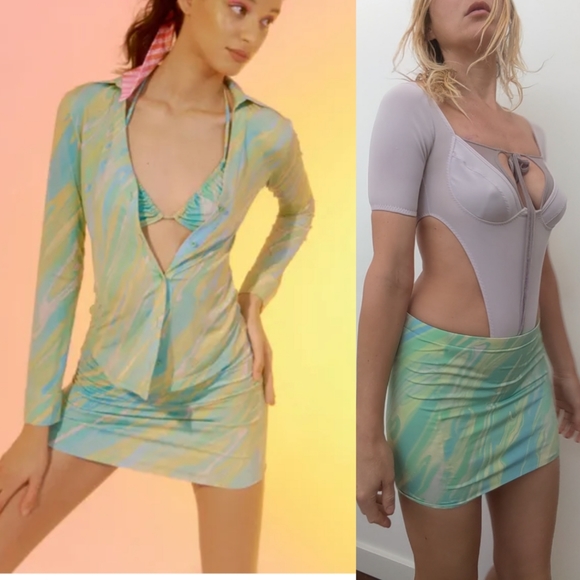 Nwt DAZE DAYZ ssense lime swirl geo micro mini skirt S - Picture 3 of 8